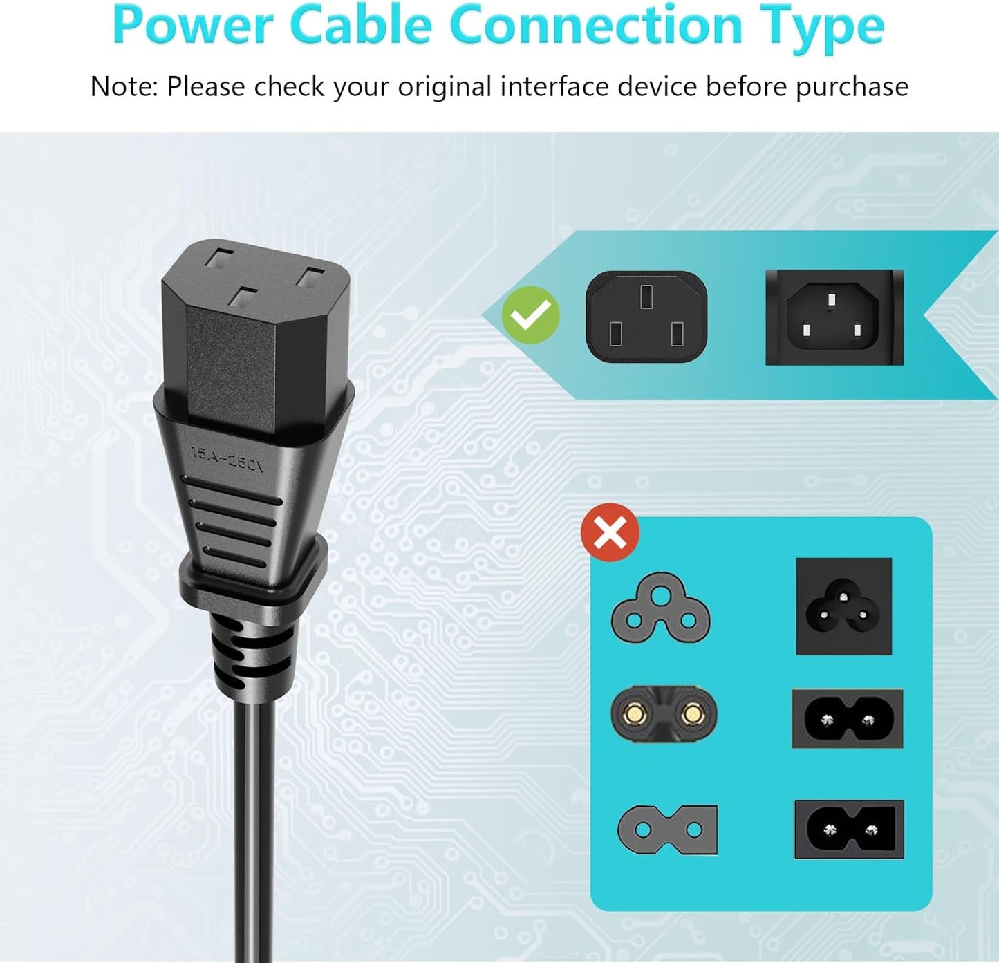 3 Prong AC Power Cord Cable Replacement for Electronics, TV, Computer, Printer, Radio, Monitor, Samsung, Dell, Vizio, LG, Asus, Laptop and More (10FT)