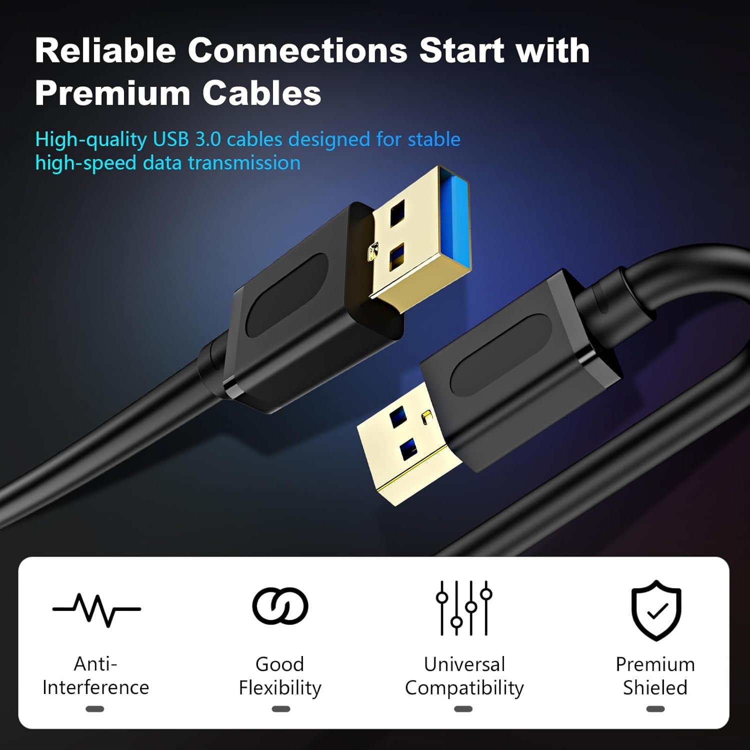 USB 3.0 a to a Male Cable 3Ft,Usb to USB Cable USB Male to Male Cable USB Cord with Gold-Plated Connector for Hard Drive Enclosures, DVD Player, Laptop Cooler (3Ft/1M)