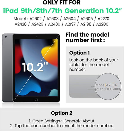 Case Ipad 9Th Generation Kids Ipad 10.2 Case 2021, Full-Body Shock Protective Ipad 7/8/9 Case with Screen Protector Rotating Hand Strap Stand for Ipad 10.2-Inch 9Th/8Th/7Th Gen, Black/Blue