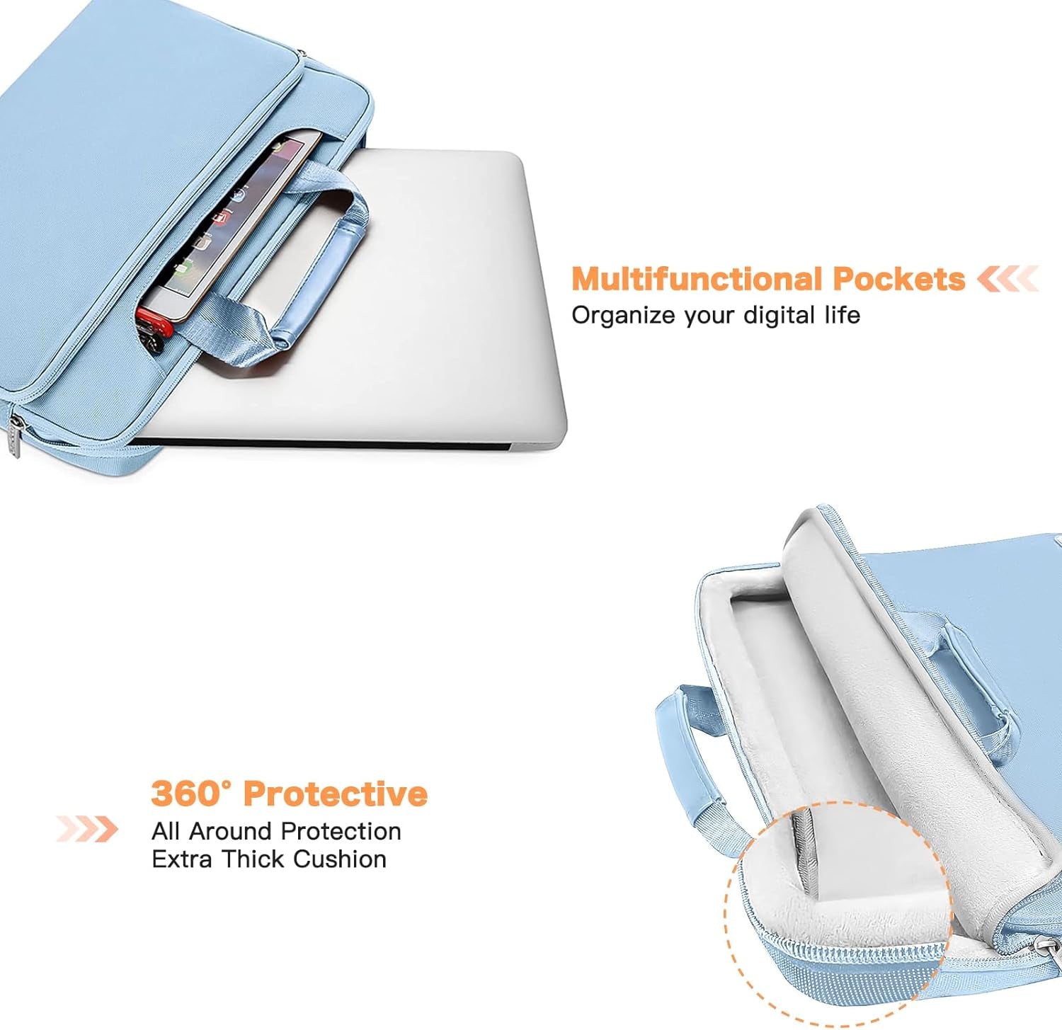 360 Protective Laptop Bag 15.6 Inch, 15-16 Inch Computer Bag Compatible with Macbook Air 15 Inch/Pro 16 Inch, Hp,Dell,Lenovo,Asus,Notebook, Laptop Carrying Case with Strap&Handle, Airy Blue