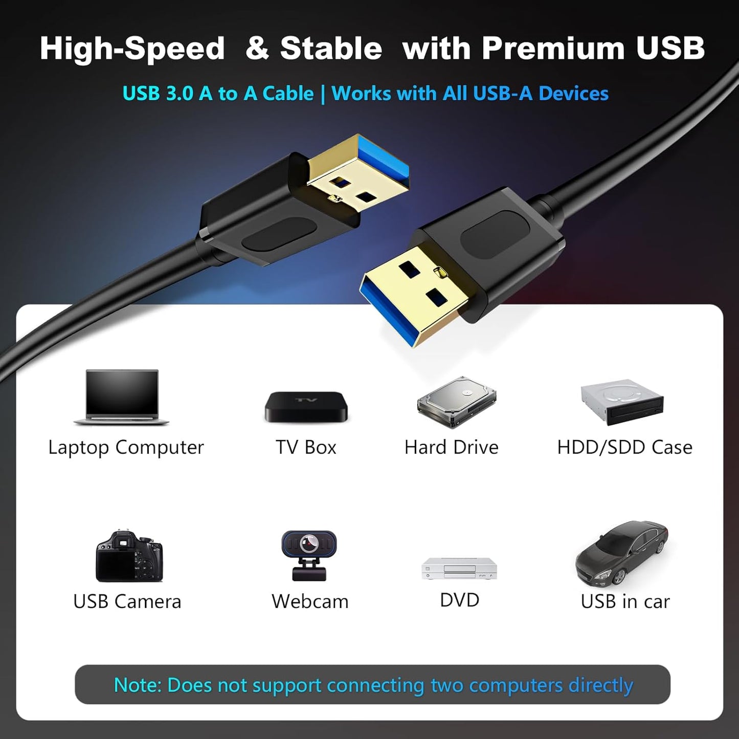 USB 3.0 a to a Male Cable 3Ft,Usb to USB Cable USB Male to Male Cable USB Cord with Gold-Plated Connector for Hard Drive Enclosures, DVD Player, Laptop Cooler (3Ft/1M)